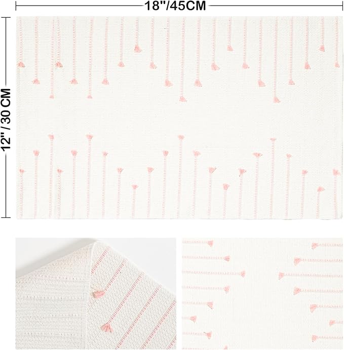 Artoid Mode Pink Farmhouse Woven Rustic Placemats Set of 6,12x18 Seasonal Holiday Macrame Burlap Kitchen Dining Table Decoration for Home Party Decor