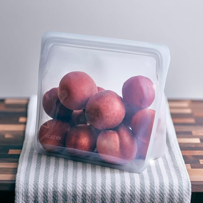 Stasher Silicone Reusable Storage Bag, Stand-Up Mega Bag, Reusable Freezer Bags, Microwave, Dishwasher, Oven Safe, Sous Vide, Premium Lunch Container, Eco Friendly, Food Storage Bags, 104 oz, Clear