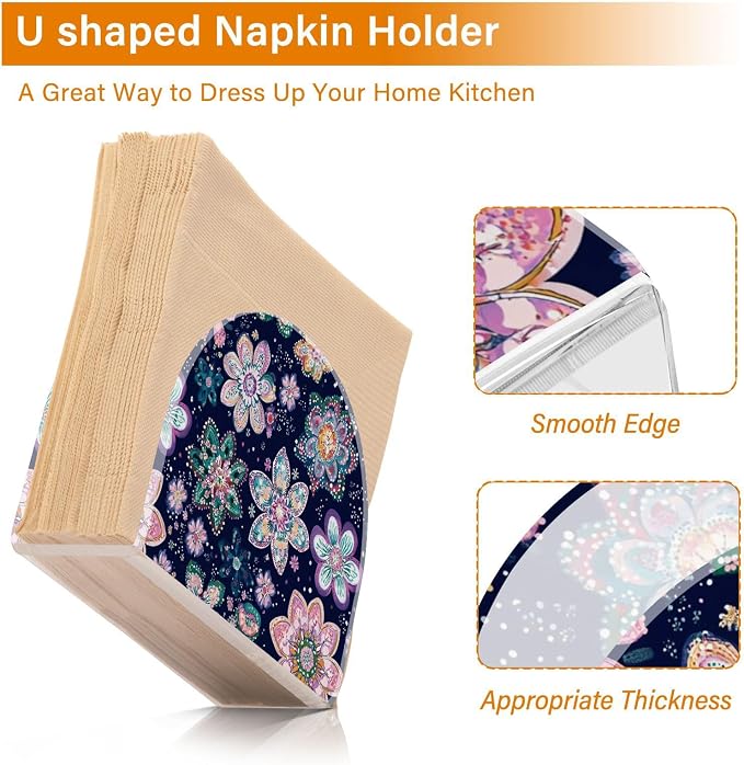 Mandala Cherry Blossoms Abstract Floral Napkin Holder for Table Acrylic Vertical Napkin Holders for Paper Napkins Decor Napkin Dispenser for Home Party Dining Cocktail Kitchen Accessories, 2 Pack