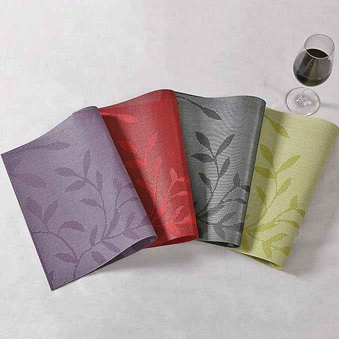 Placemats, Placemats for Dining Table Set of 4, Kitchen Table Mats Heat-Resistant Non-Slip Washable PVC Woven Vinyl Place Mats for Dining Room Table Decoration (Set of 6, Red Leaf)