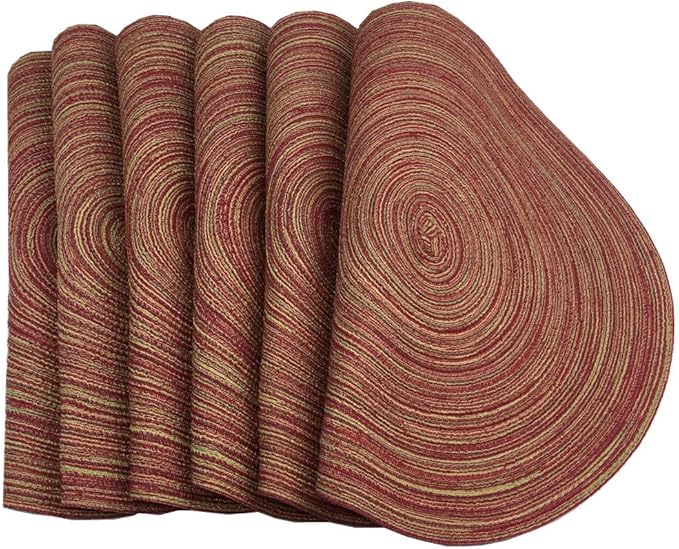 Red-A,Placemats,Round Placemats for Dining Table Set of 6 Woven Heat Resistant Non-Slip Kitchen Table Mats Diameter 14 Inch(Wine)