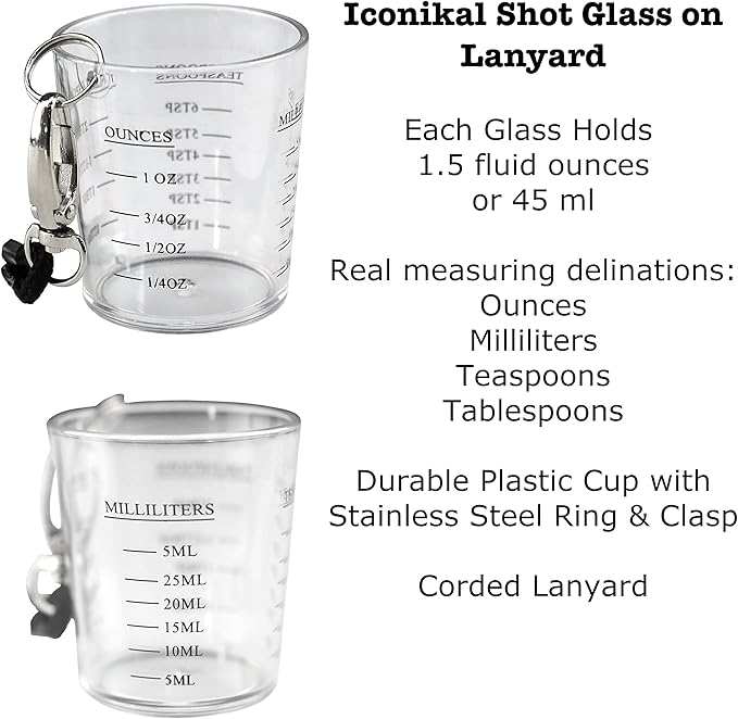 Iconikal 12-Pack Shot Glass Measuring Cup with Quick Clip on Lanyard