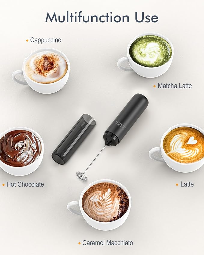 Rechargeable Milk Frother USB, Handheld Electric Foam Maker with Whisk Drink Mixer & Foamer for Coffee, Latte, Matcha, Hot Chocolate