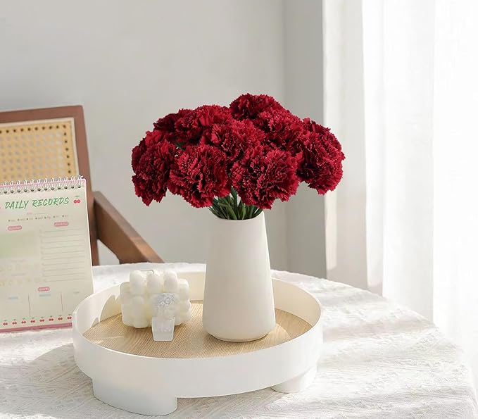 Red Carnations Artificial Flowers 15pcs Real Touch Carnation Flowers Silk Flowers with Stems for Wedding Bouquets for Bridal Home Table Centerpieces Floral Arrangements (Red)