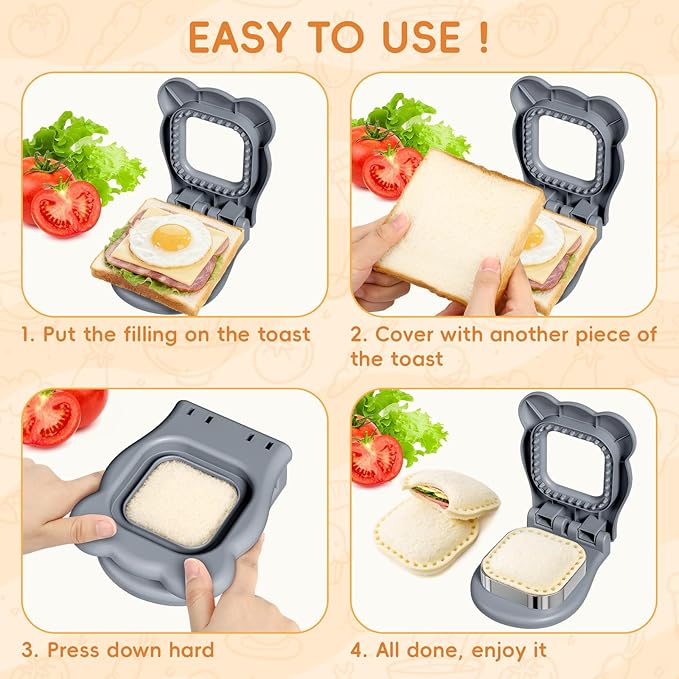 HINZER Sandwich Cutter and Sealer for Kids Lunch Breakfast Sandwich Maker Stainless Steel Bread Decruster Heart Circle Cookie Cutter for Kids Children Adult Boys Girls