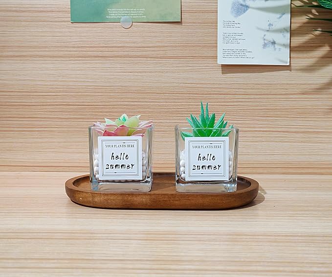 Small Wooden Tray (7.5 x 4.1 inch) 3 Pack, Oval Mini Serving Tray | for Coffee Tables, Dessert, Snack, Fruit, Acacia Wood Platter for Vegetable, Decor Restaurant