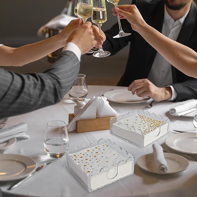 1 Pack Acrylic Cocktail Napkin Holder Crystal Clear Scalloped Tray for Cocktail,Beverage Napkin Holder Square Rectangle for Dinner, Kitchen, Bathroom, Restaurant, Bar (5.5 x 5.5 Inch)