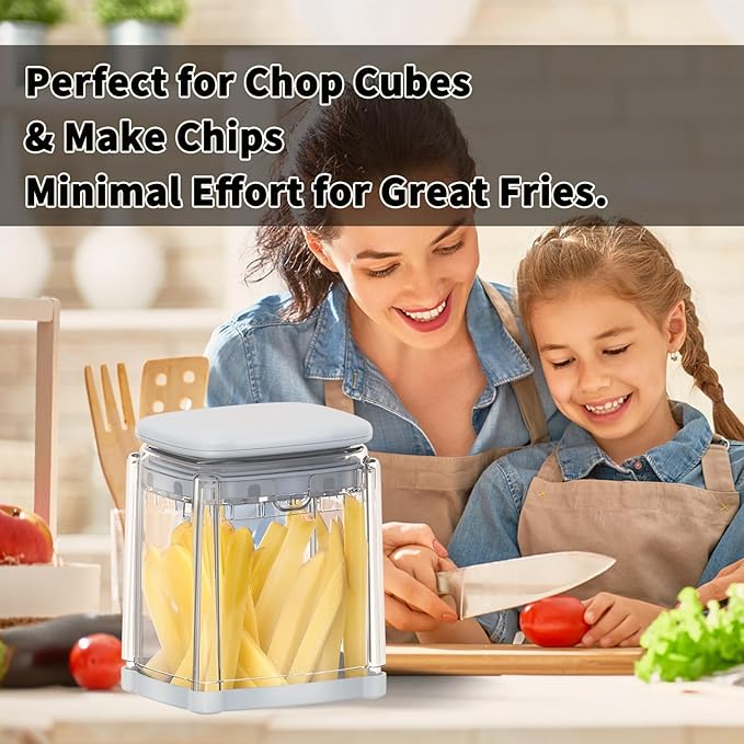 French Fry Cutter, Solucky Potato Onion Cutter, Professional Homestyle Vegetable Chopper Dicer, Great for Potatoes Carrots Cucumbers Zucchini Pepper (Light Blue)