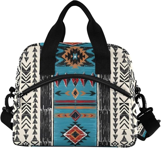 Western Aztec Insulated Lunch Bag Indian Tribal Lunch Box Reusable Lunch Tote Bag for Women Men Adult Cooler Bag with Adjustable Shoulder Strap Leakproof for Work School Picnic
