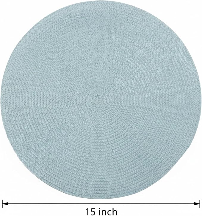 Winknowl 15 Inch Round Braided Placemats Set of 4, Washable Cotton Polyester Table Mats, Heat Resistant Non-Slip Place Mats for Kitchen Dining Table Decor (Light Blue,4pcs)