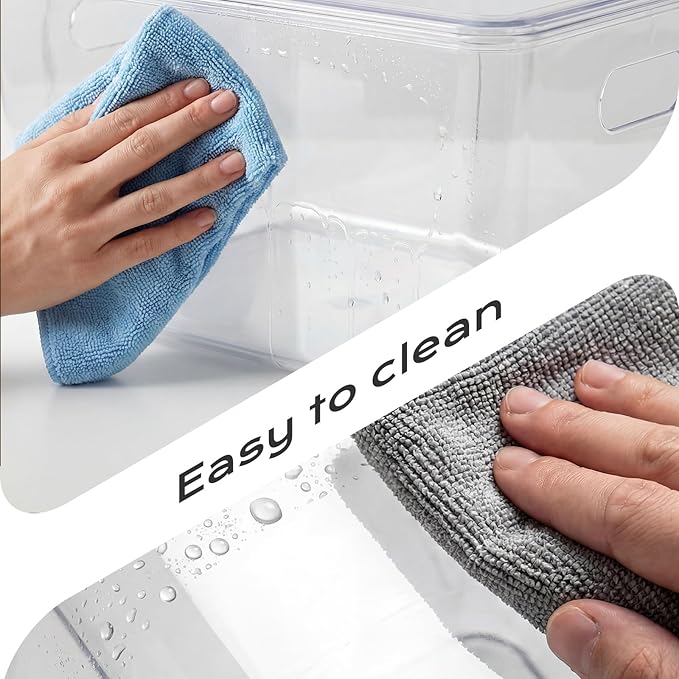 7 Pack White Storage Bins, Storage Bins with Lids, PET Plastic Pantry Organizers and Storage, Stackable Storage Bins for Kitchen, Bathroom, Closet, Office (Clear)