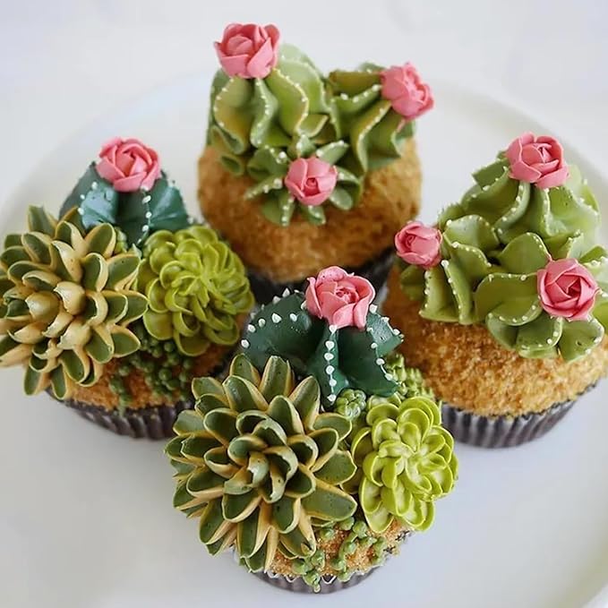 Flower Piping Tip Set, 5-Piece Stainless Steel Chrysanthemum and Tulip Korean Style Nozzles – Buttercream Bean Paste Frosting Icing Tips for Cake Decoration Cupcakes Cookies Baking Tools