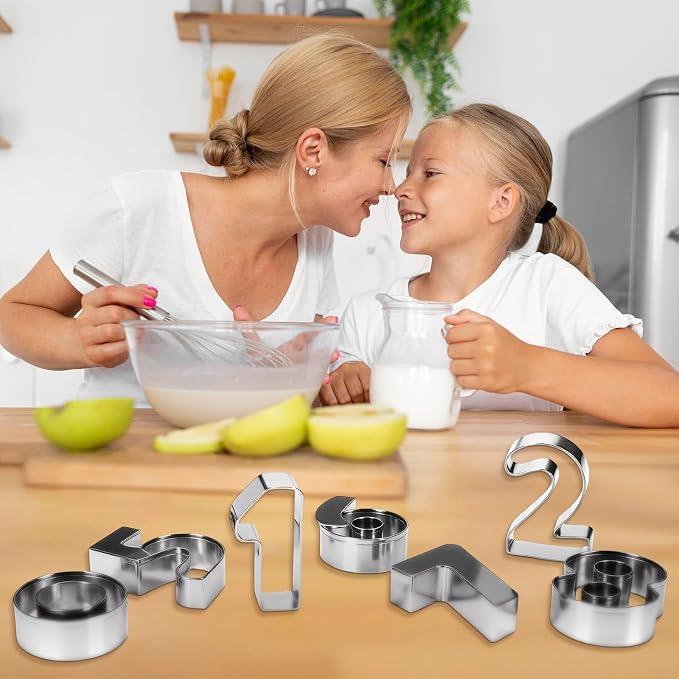 9 PCS Number Cookie Cutters Set, 3 Inches 0-8(6 Reverses to 9) Stainless Steel Cookie Cutters, Numbers Shaped Cake Decorating Tools for Home Baking, Party Favors (Number)