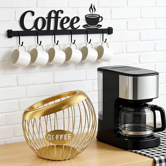 Large Capacity Metal Coffee Pod Holder - K Cups Organizer, Espresso Capsule Storage Basket for Counter & Bar Station Accessories (Golden)