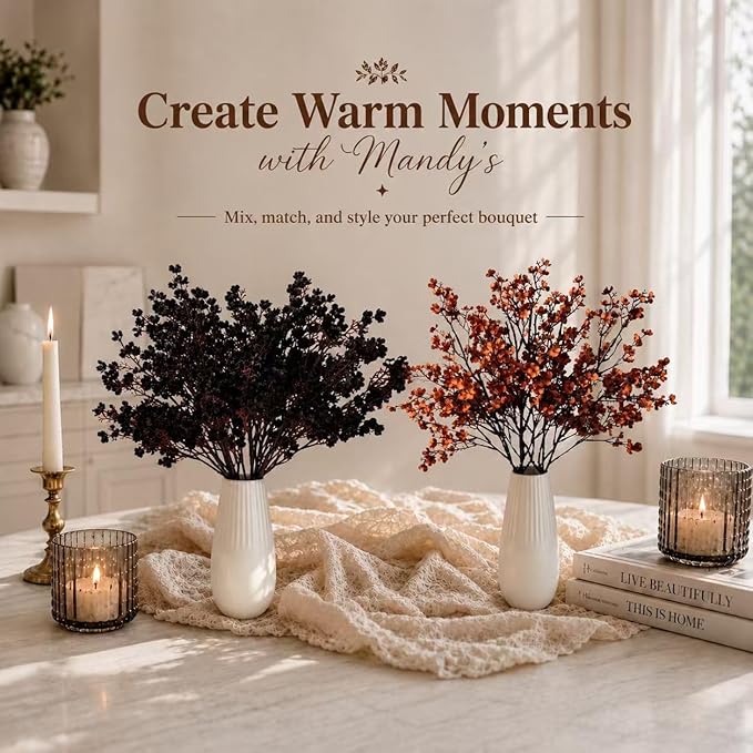 Mandy's Black Artificial Baby’s Breath Flowers 6 Bundles Silk Gypsophila, 18.5 Inch European Style Modern Home Decor Centerpiece, Neutral Wedding Flower Arrangements