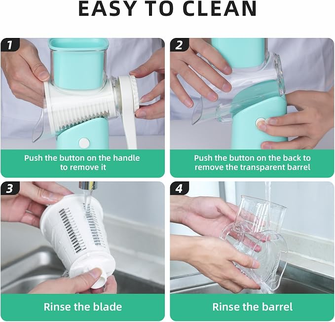 5 in 1 Rotary Cheese Grater, Manual Hand Crank Cheese Grater With Reinforced Suction & 5 Interchangeable Blades, Multifunctional Cheese Shredder, Easy to Use and Clean, Blue