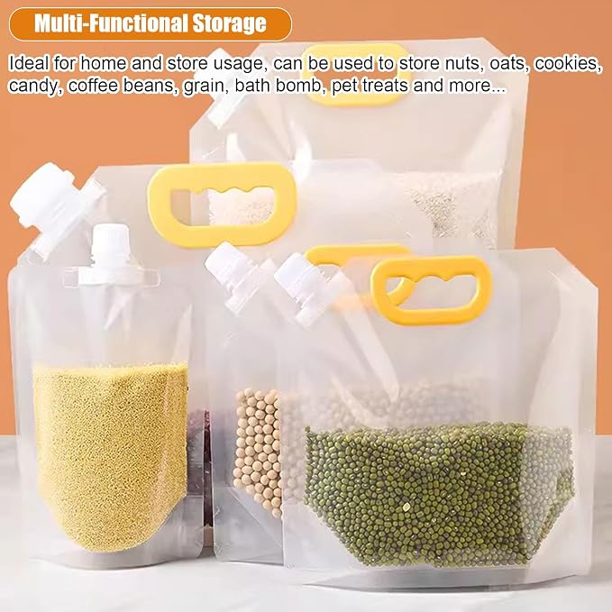 【15 Pack】Food Storage Bags Grain Moisture-proof Sealed Bags Stand Up Packaging Pouches Large Reusable Sealed Bag with Handle and Cap BPA Free,8.6"x8.6"