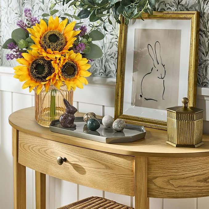 Oairse Fake Flowers in Vase, Sunflowers Artificial Flowers with Vase Sunflowers Centerpieces for Table Silk Flower Arrangement for Farmhouse Home Kitchen Bathroom Wedding Party Dining Room Decor