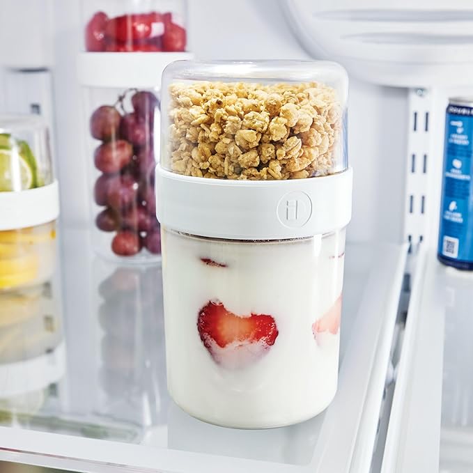 iDesign Recycled Plastic Medium Stack n’ Snack Cabinet and Pantry Storage Canister – 3.66” x 3.66” x 6.4”, Clear/White