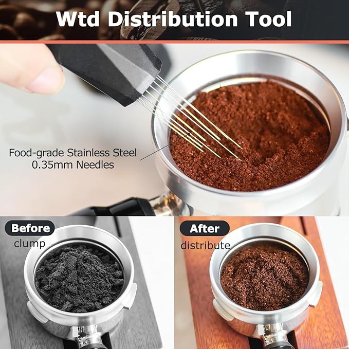 54mm Espresso Accessories Kit | 2-in-1 Distributor and Tamper, WDT Espresso Distribution Tool, Magnetic Dosing Funnel | for Breville Sage 54mm Machine Portafilter Basket