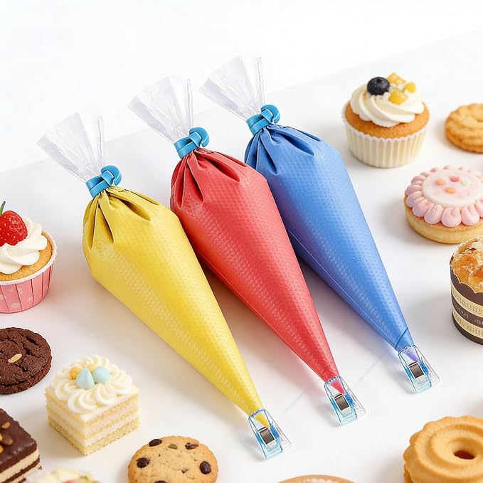 100 Pieces Extra Large Tipless Piping Bags,24 Inch Big Disposable Pastry Bags with 10 Pastry Bag Ties,10 Clips Cake Decorating Bags for Decorating Cupcakes Cakes Cookies