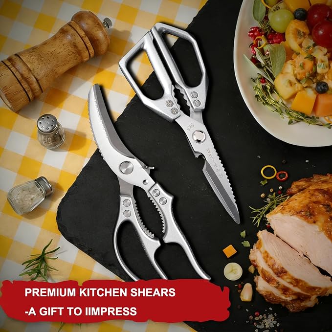 Kitchen Scissors 2-Pack, All-Purpose Heavy Duty Sharp Stainless Steel Shears, Dishwasher Safe Food Scissors for Chicken Bones, Poultry, Herbs & More, Kitchen Shears Set with Bottle Opener
