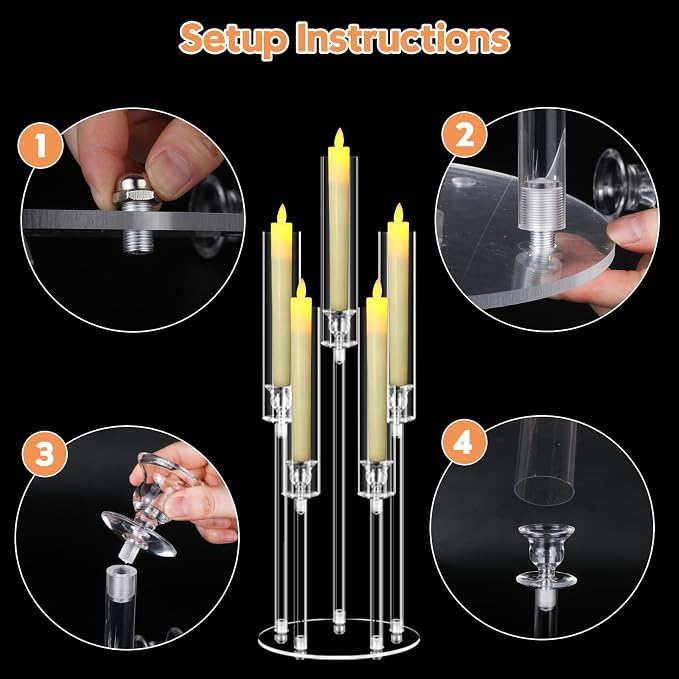 5 Arms Acrylic Candelabra Centerpieces for Tables, 27" Clear Candle Holder for Wedding Dinner Party and Home Decor,Candlesticks Holder with LED Candles