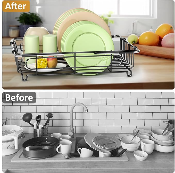Expandable in Sink Dish Drying Rack,Small Dish Rack Over Sink with Utensil Holder,Stainless Steel Dish Drainers for Kitchen Counter,Sink Drying Rack for Small Space,14.57“-20.87”L x 10.24“W x 2.76”D