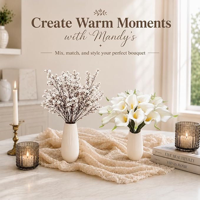 Mandy's White Artificial Baby’s Breath Flowers 6 Bundles Silk Gypsophila, 18.5 Inch European Style Modern Home Decor Centerpiece, Neutral Wedding Flower Arrangements