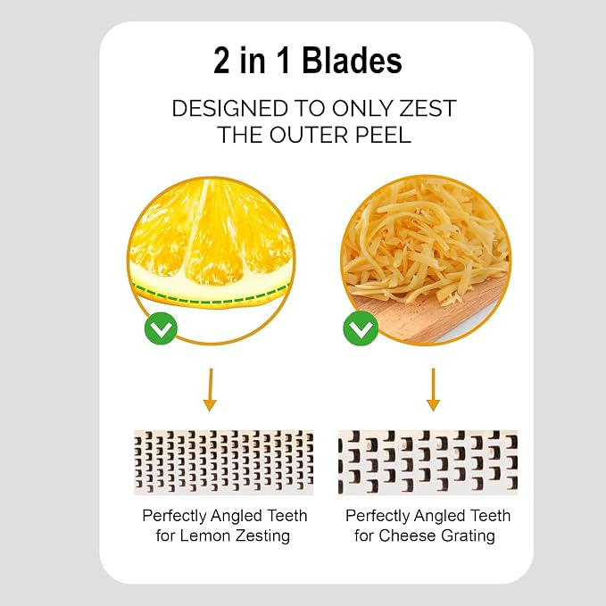 2-in-1 DESIGNED BY CHEFS Lemon Parmesan Cheese Zester and Food Shredder - Essential Grater Kitchen Tool Perfect Spiralizer for Citrus, Garlic, Vegetables, Fruits and More