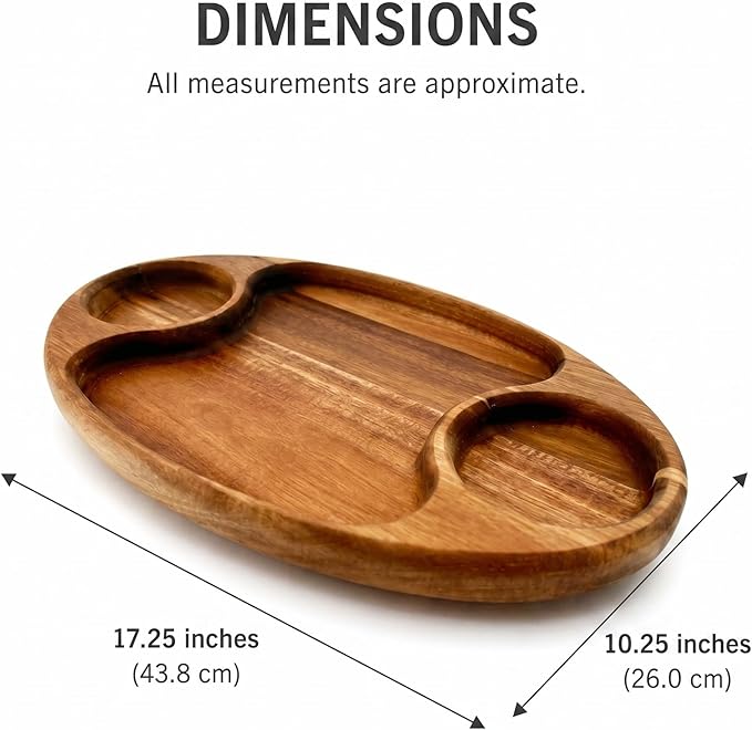 Acacia Natural Wood Chip & Dip Serving Tray Platter Party Appetizer Snack Salsa