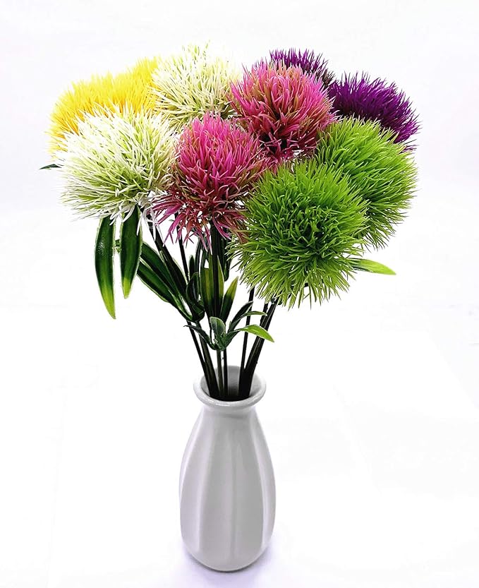 CATTREE Artificial Dandelion Flowers, Plastic Plants Shrubs Bushes Fake Grass Wedding Indoor Outdoor Home Garden Verandah Centerpieces Arrangements Party Decoration Planting Filler - White 10 Pcs