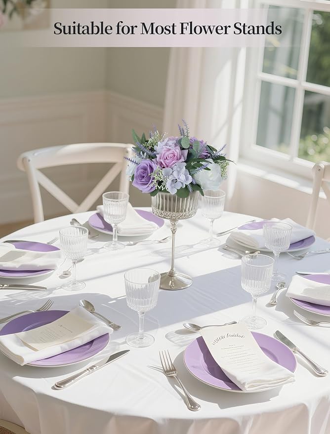 BLOSMON Purple Flowers Artificial for Decoration: 2 Pieces 9.5 Inch Fake Flower Ball Centerpieces for Home Tables - Wedding Lilac White Rose Lavender Fake Silk Kissing Floral Arrangements