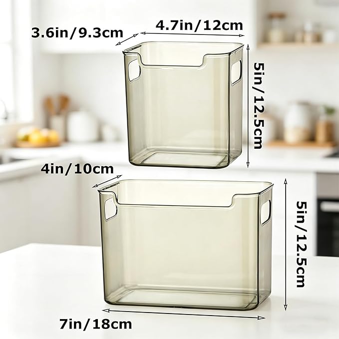 Clear Freezer Storage Bins – Plastic Bins for Refrigerator and Pantry, Stackable Clear Plastic Organizer Containers with Handles for Pantries, Bathrooms, and Cabinets (S,B8pc)