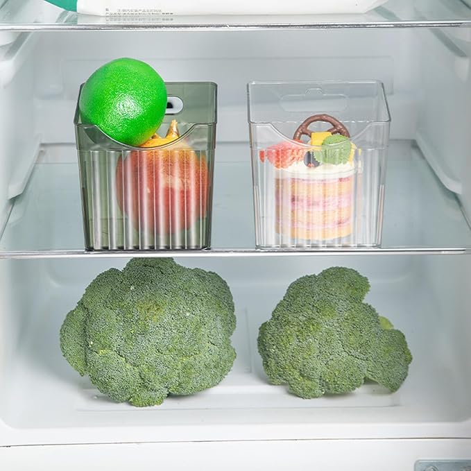 2 Pcs Storage Organizer Bins Wall, Clear Plastic Storage Bins, Fridge Organizer Stackable, Clear Plastic Toothbrush Holder for Wall, Countertops,Kitchen, Refrigerator, Pantry- BPA Free(Clear) (Green)