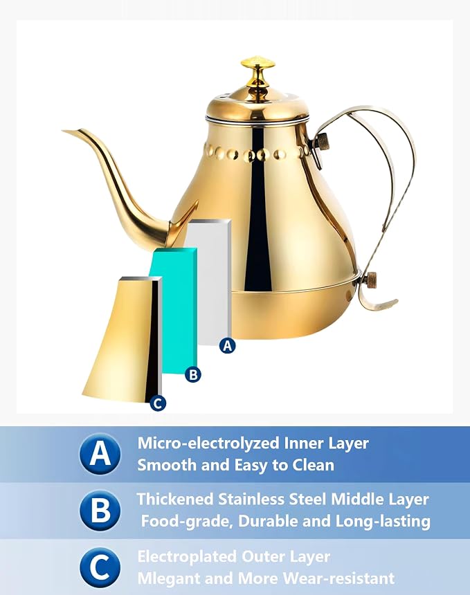 Royal Gooseneck Tea Kettle Stainless Steel Large Capacity Multi-Functional Coffee Pot with Built-in Strainer