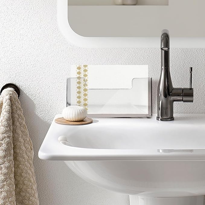 Acrylic Guest Towel Holder Tray for Bathroom – Vertical Paper Towel Holder for Disposable Hand Towels, Clear Waterproof Napkin Organizer for Bathroom Countertop or Kitchen Sink