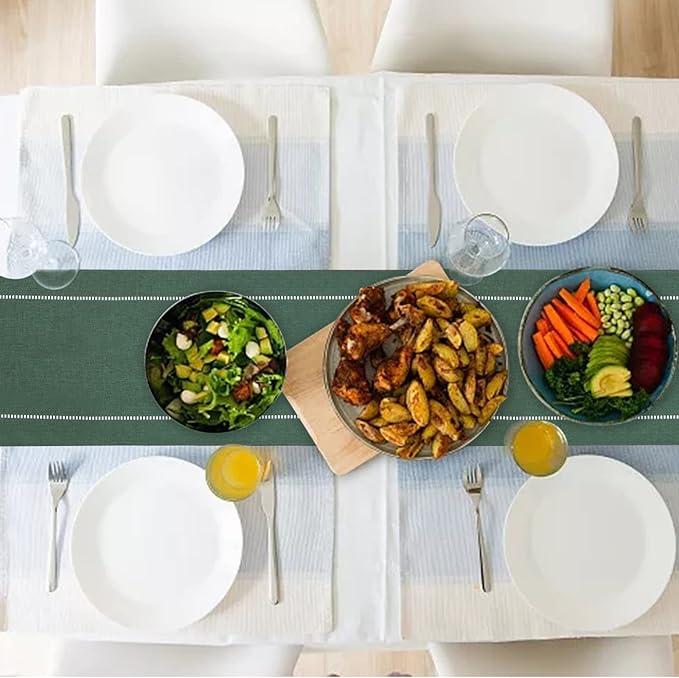 Table Runner Linen Dark Green 12 x 59 Inch, Tablerunner Linen Look Solid Color, Modern Easy Care Table Runner for Dining Table, Coffee Table, Restaurant,Decoration
