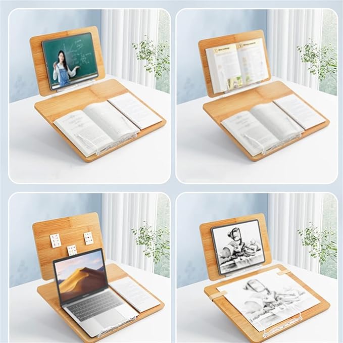 Book Stand Book Holder Tray Double-Layer Reading Frame Desktop Painting and Writing Support Frame Adjustable Writing Board Wooden Book Holder Cookbook Stand for Kitchen