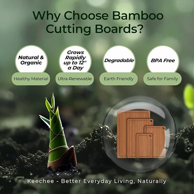 Keechee Wood Cutting Board, Carbonized Bamboo Cutting Boards Set With Smooth Surface & Easy Storage For Busy Kitchens, Ideal Charcuterie & Chopping, Durable, Knife-Friendly (4Pcs)