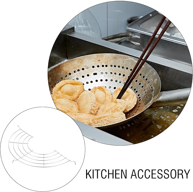 TEHAUX 2pcs Stainless Steel Semicircular Cooling Racks for Cooking and Baking, Reusable Frying Drip Oil Filter Rack, Easy to Store Kitchen Supply for Home Baking