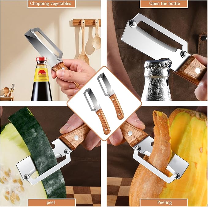 2pcs 2 In 1 Multi-Functional Vegetable Peeler With Bottle Opener, Stainless Steel Kitchen Tool With Wooden Handle, Premium Vegetable Peeler Suitable For Potatoes, Apples, Pineapples, Mangoes Cucumber