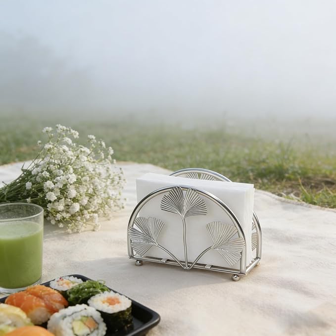 Elegant Gingko Leaf Napkin Holder for Table, Iron Cocktail Napkin Dispenser for Cocktail Picnic Bar Modern Kitchen and Dining Decor, Kitchen, Coffee Bar