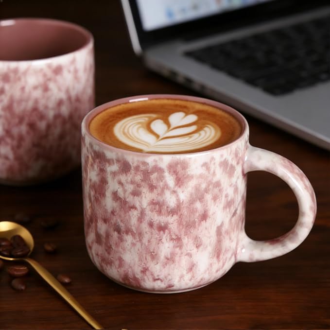 MONITO 12 OZ Coffee Mugs Set of 4, Ceramic Coffee Mugs,Modern Coffee Mugs Set with handle for Tea/Latte/Cappuccino/Milk/Cocoa. (Red, 4 Count(Pack of 1))