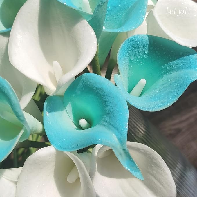 Letjolt Peacock Blue Calla Lily 20Pcs Artificial Flowers Bouquet for Wedding Bride Shower Blessing Gift Home Decoration Faux Calla Lilies Flower, 20 Pieces