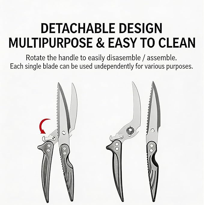 High-end heavy-duty kitchen shears, multi-functional food scissors, effortlessly cut through bones, meat, poultry, and all types of ingredients.