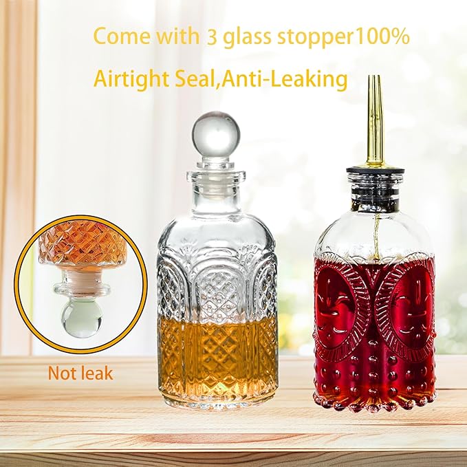 Aimery Coffee Syrup Dispenser Bottles Set - 3 Pack Simple Syrup Bottles with Metal Pour Spout and Dust Caps,For Syrups,Honey,Olive Oil,Condiments,Syrup Dispenser for Coffee Bar with Labels