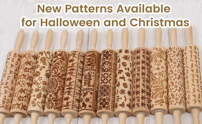 Embossed Rolling Pin for Baking Cookies Embossing Rolling Pins with Design Wooden Engraved Springerle Roller Pin Dough Animal Patterned Clay Pottery Ceramic Stamp Gifts Bakers Women (Cat & Heart)