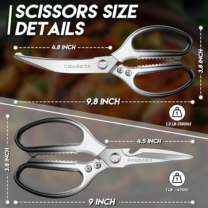 TIJERAS Kitchen Scissors Set Black - Stainless Steel Kitchen Shear, Sharp Meat Scissors Dishwasher Safe, Heavy Duty Poultry Shears, Japanese Cooking Scissor for Food, Chicken, Gifts for Women