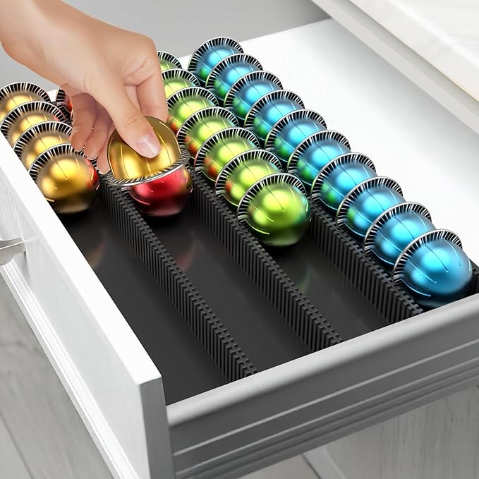 Coffee Pod Storage Holder ,For Nespresso Vertuo capsules - Premium coffee pod drawer built-in organizer designed for counter use(black)